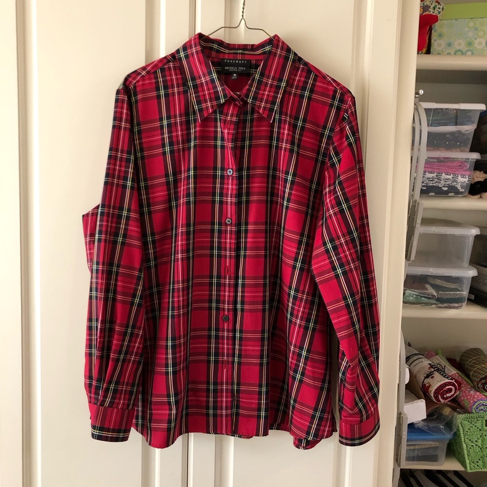 Foxcroft plaid long sleeved blouse